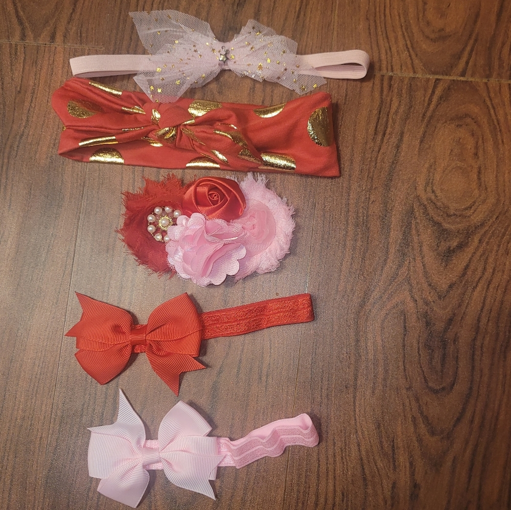 Pink and Red 5 piece headband set for girls